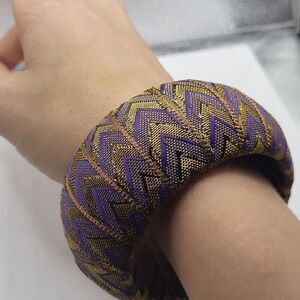 Beautiful Bangle Bracelet Fabric Ribbon Wrapped 1.5" Wide Chunky NICE